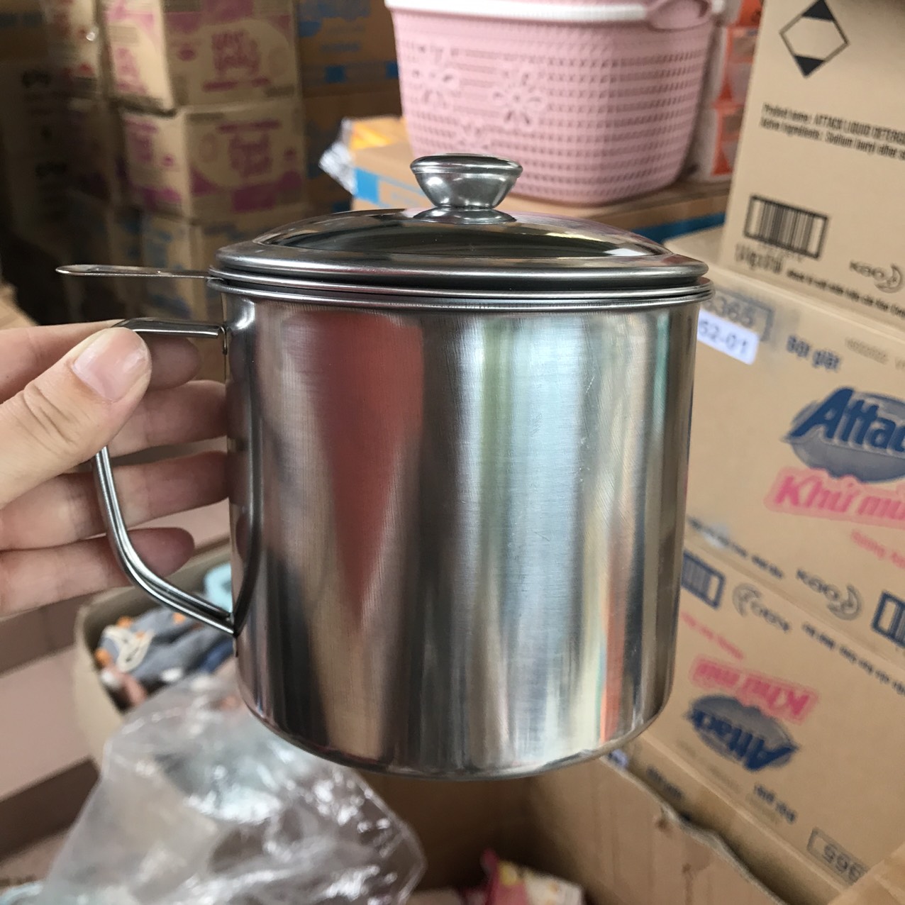 Ca lọc dầu ăn có lưới lọc cặn bằng Inox 304 không rỉ