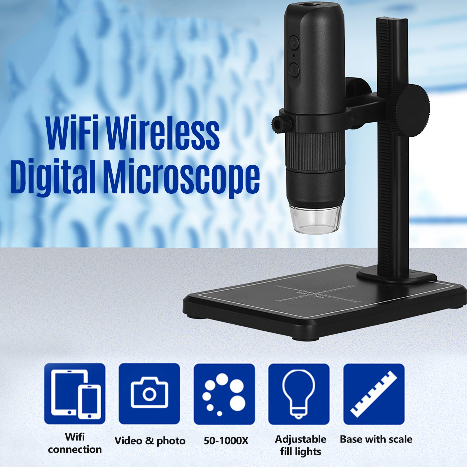 WiFi Wireless Digital Microscope Handheld Portable Microscope Camera 50X to 1000X Magnification 8 Adjustable LED Lights Compatible with iOS Android Smartphone Tablet Computer