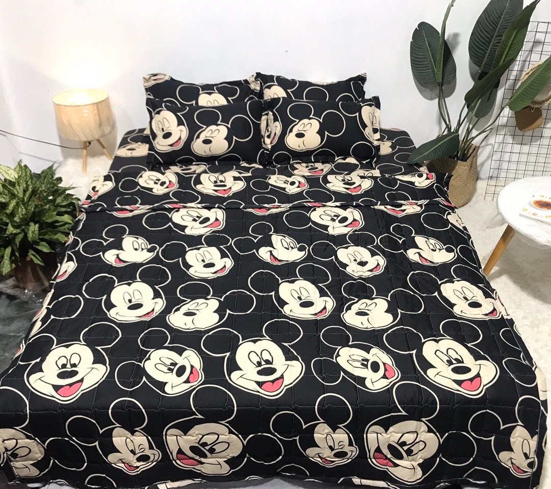 Bộ Chăn Ga Gối Cotton Poly , Micky Đen , Chất Liệu Thoáng Mát , Kích Cỡ Đa Dạng , By. Gòn