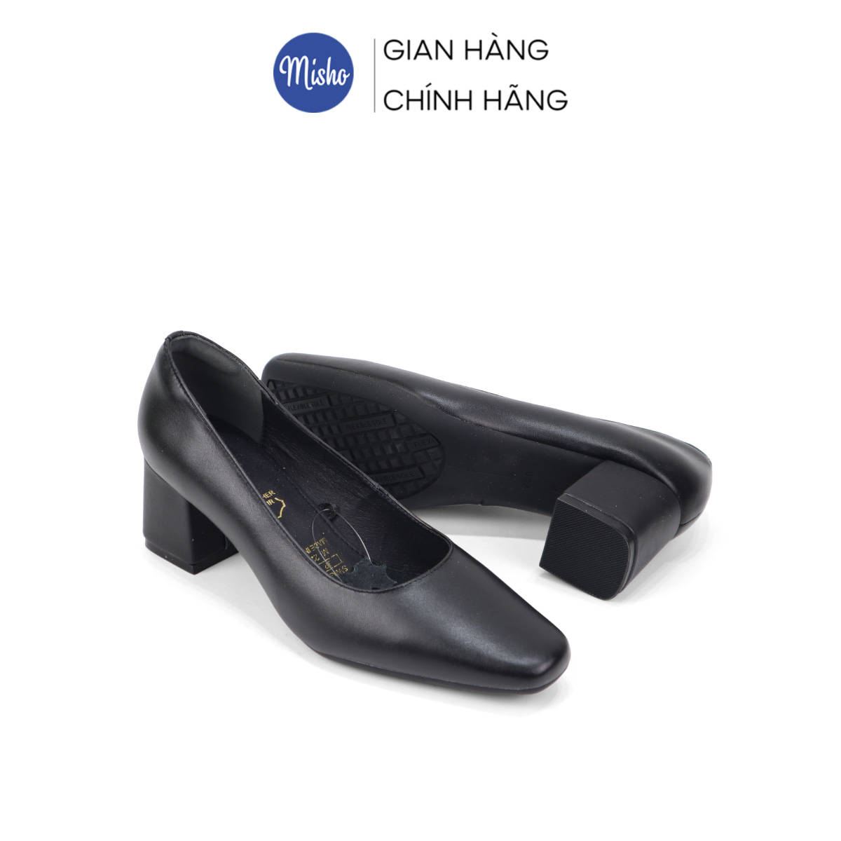Giày cao gót mũi vuông da thật Misho 1017
