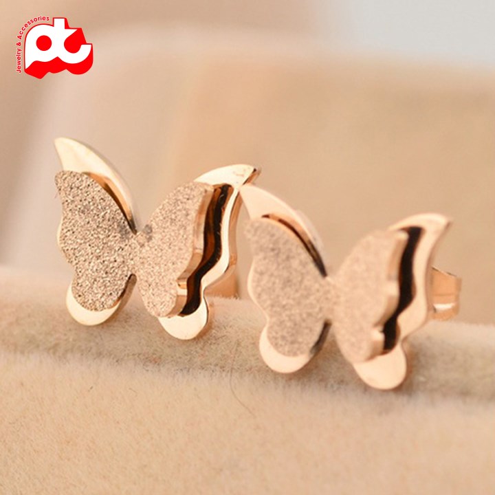 Bông tai titan nữ con bướm phun cát nhiều màu sang trọng xinh xắn đầy quyến rũ trangsucpt thép không gỉ cao cấp PTBTTNU1