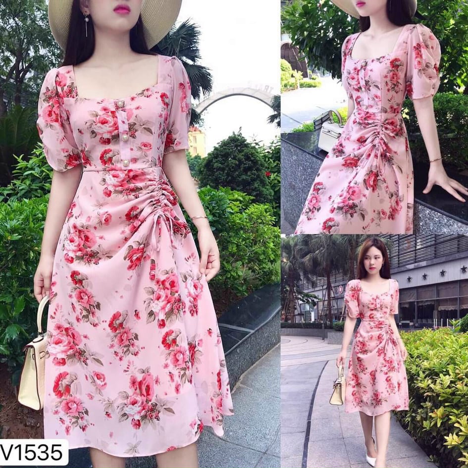 Đầm nữ bông rút dây sang trọng thời trang Bamboo