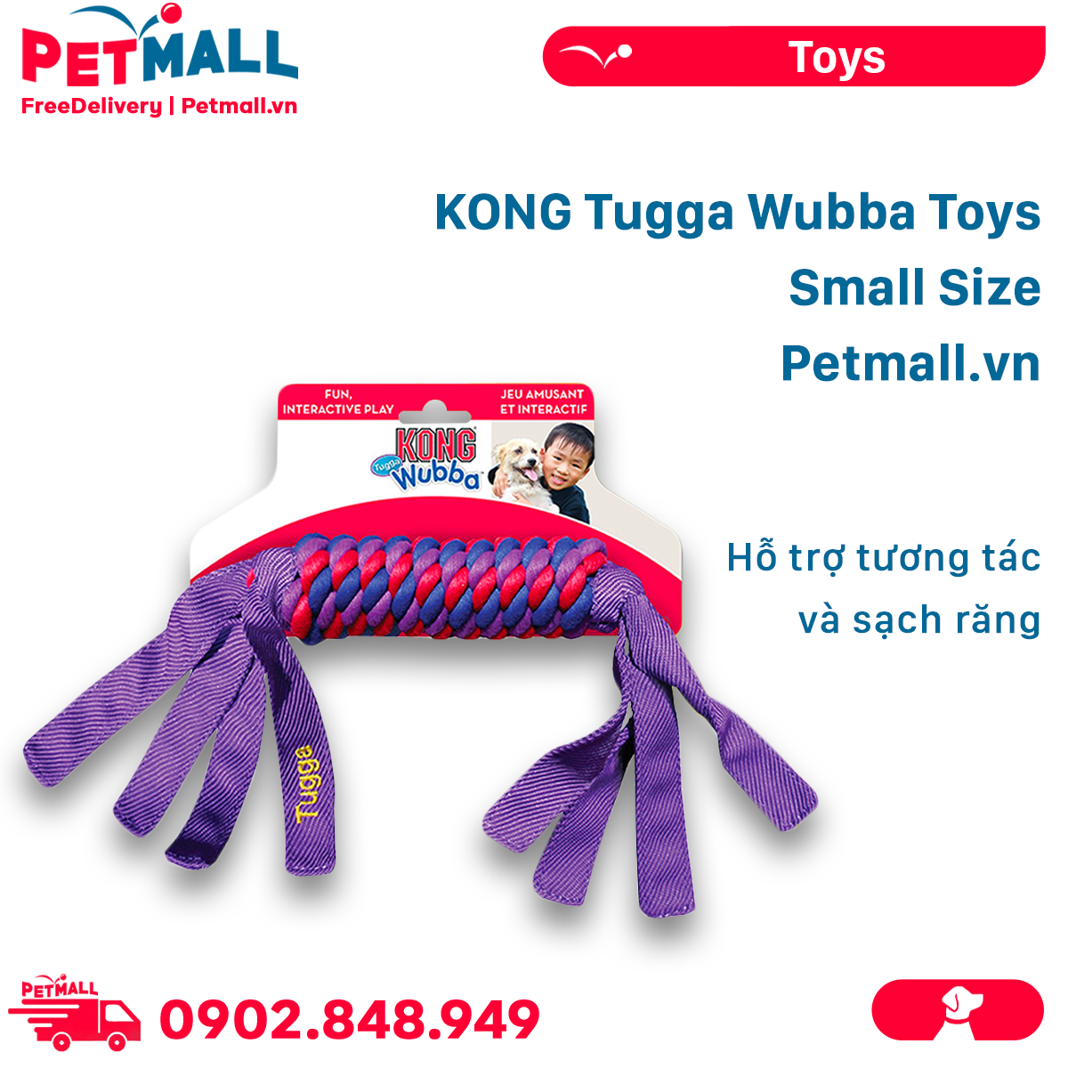 Đồ chơi KONG Tugga Wubba Toys Small Size - Hỗ trợ tương tác và sạch răng Petmall