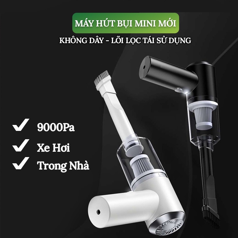 Máy hút bụi Ô tô mini cầm tay không dây 2000mah ( Bảo hành chính hãng 12 tháng ) - Hút bụi chân không cho nhà và xe bản nâng cấp- Đổi 1vs1