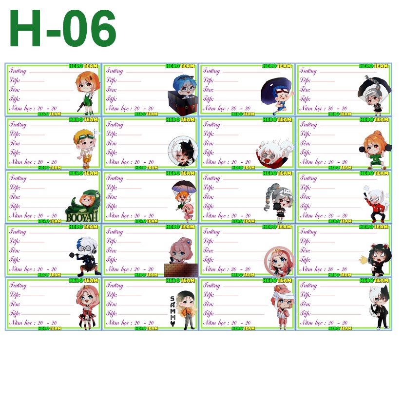 Nhãn vở Hero Team (1 set 20 nhãn vở)