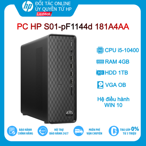Máy tính để bàn PC HP S01-pF1144d 181A4AA (i5-10400/ 4GB/ 1TB/ OB/ Win10) - Hàng chính hãng new 100%