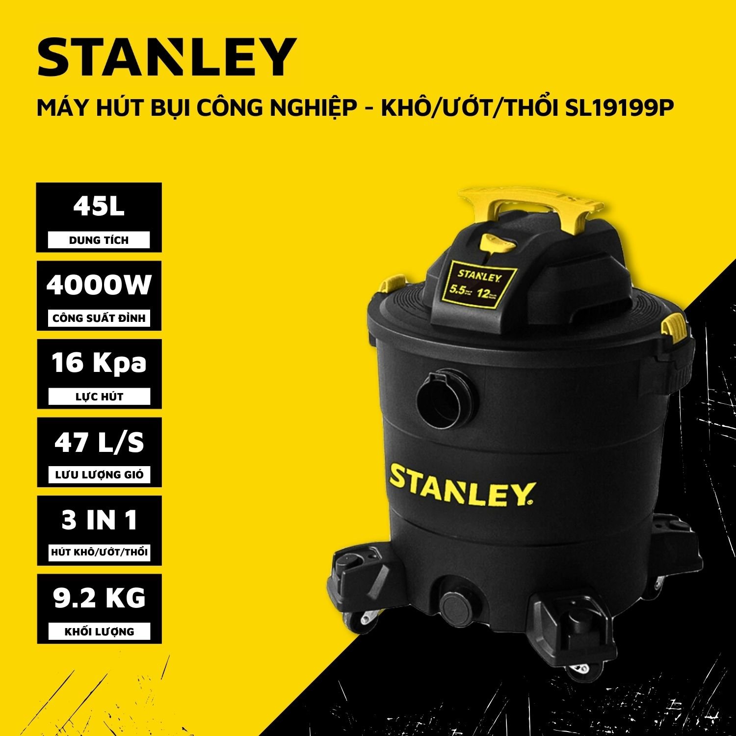 Stanley SL19199P 12 Gallon,6-Peak Horse Power, Wet Dry Vacuum
