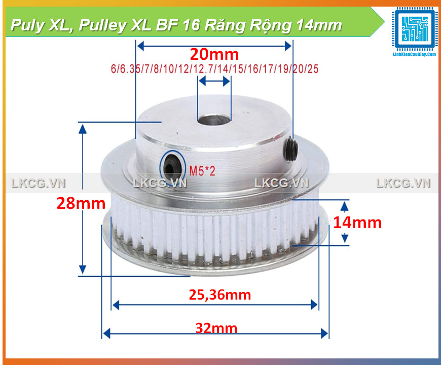Puly xl, pulley xl bf 16 răng rộng 14mm
