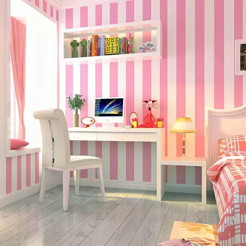 5 Mét Giấy Dán Tường, Khổ 45CM Rộng Decal PVC Trang Trí ( có keo ) - SỌC TRẮNG HỒNG PT191