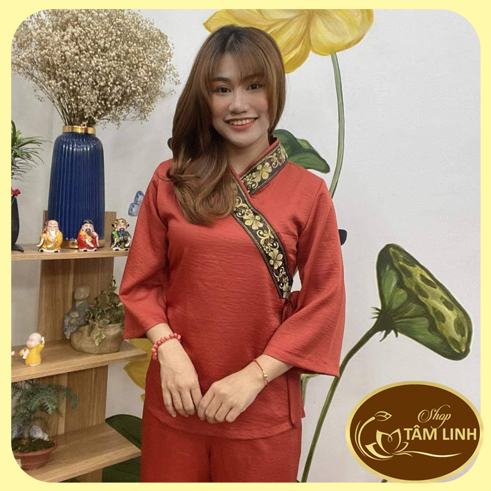 Đồ Lam Đi Chùa _ Mẫu Xéo Nơ Vải Lụa