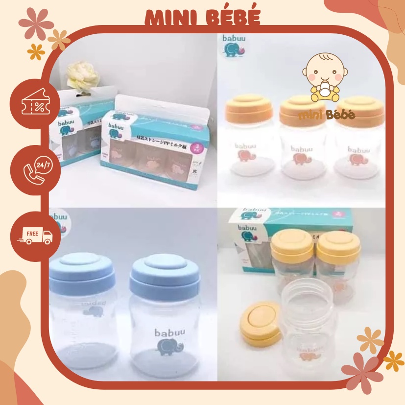 HCM Set 3 bình trữ sữa cổ rộng 120ml Babuu Baby Nhật Bản