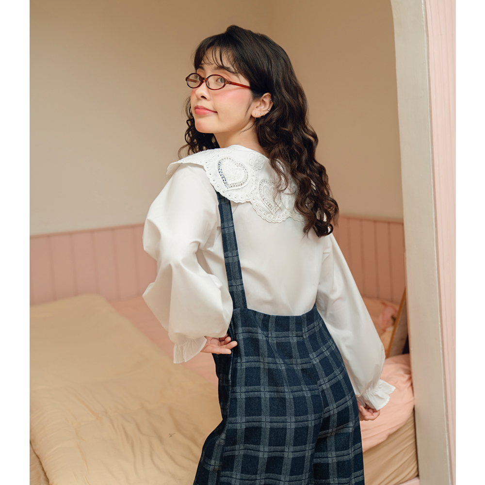 BLEUBIRD Quần yếm denim kẻ caro Robin Dungaree