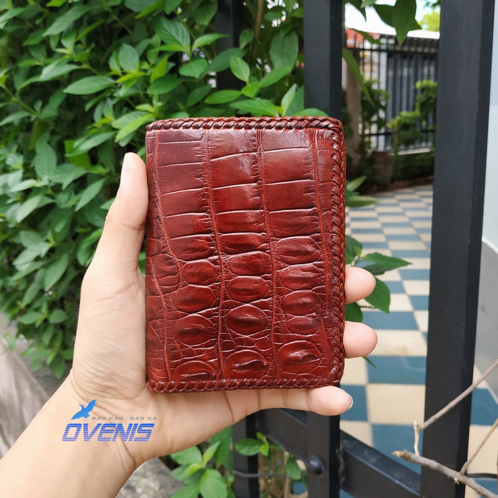 [FREE SHIP] Ví nam da cá sấu 2 mặt đan viền chắc chắn. Da bụng cá sấu mềm!