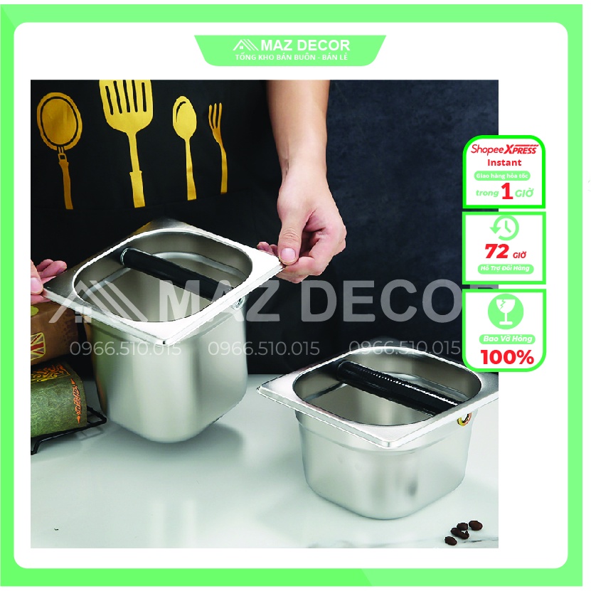 Hộp hộc đập bã cafe, đựng bã cà phê inox cao 10 - 15cm