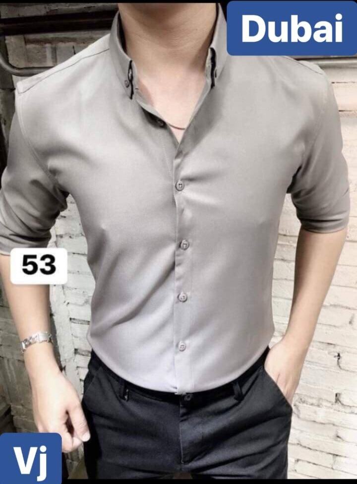 ÁO SƠ MI LỤA NAM XÁM TRƠN CHỐNG NHĂN HÀN QUỐC CAO CẤP - DUBAI FASHION