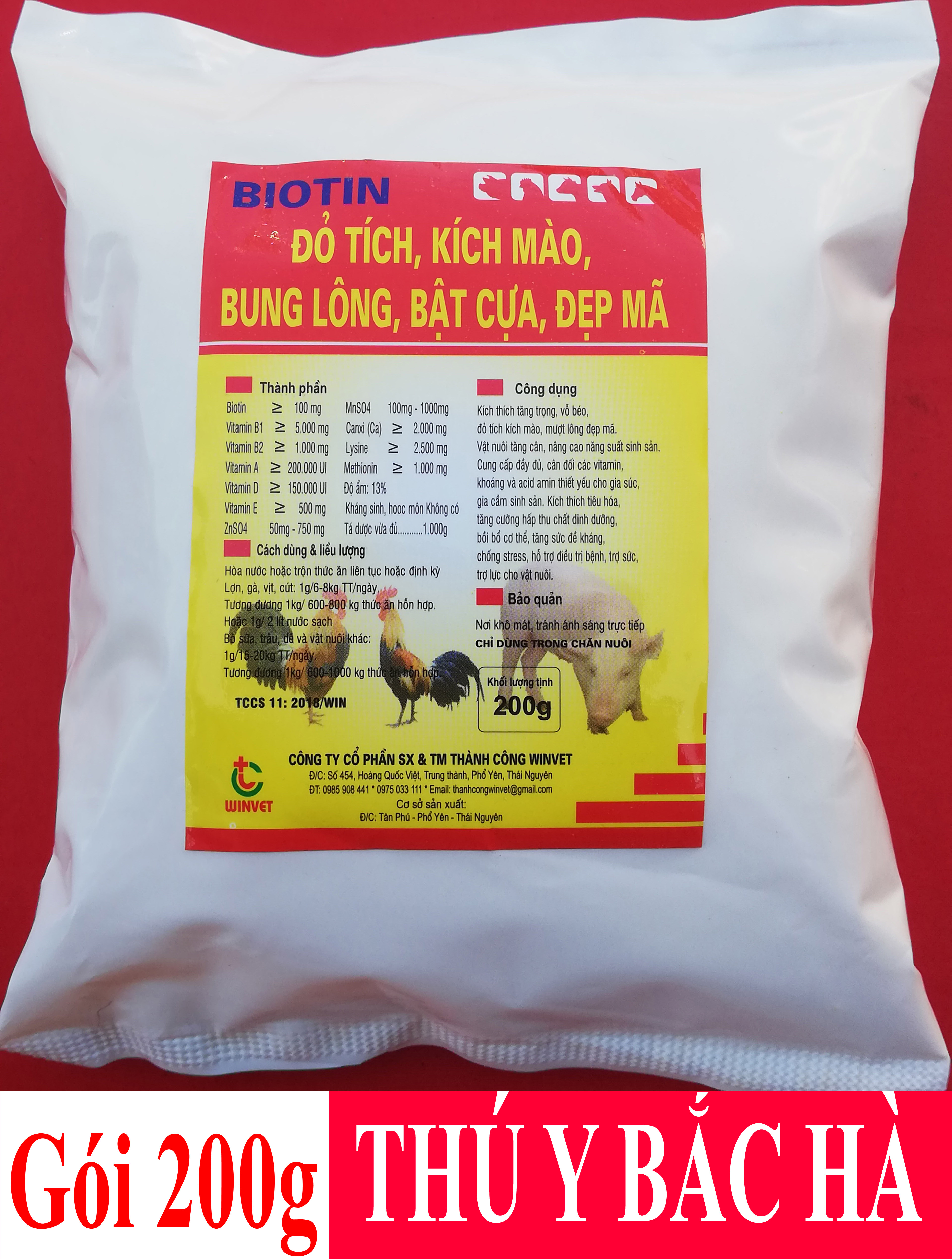 1 gói BIOTIN 200g Kích thích tăng trọng, vỗ béo, đỏ tích, kích mào, bung lông, bật cựa, đẹp mã
