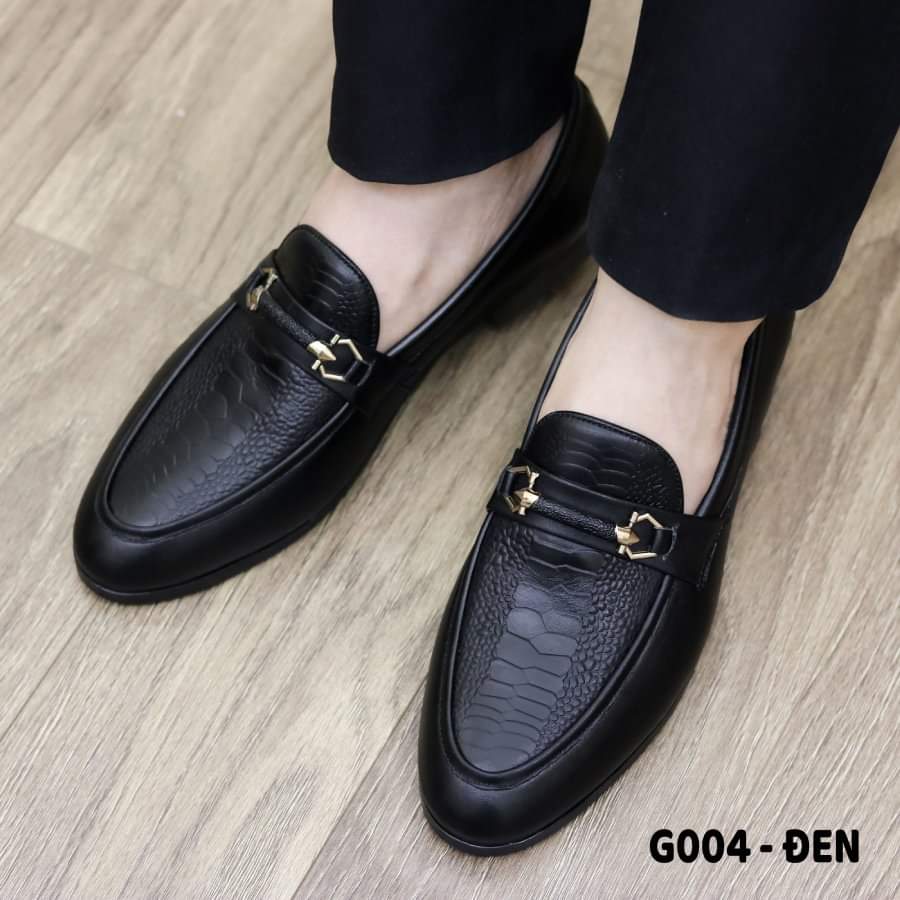 Giày lười da nam cao cấp - chất liệu da mềm 100% - đế cao su đúc khâu chắc - mã g004 màu đen