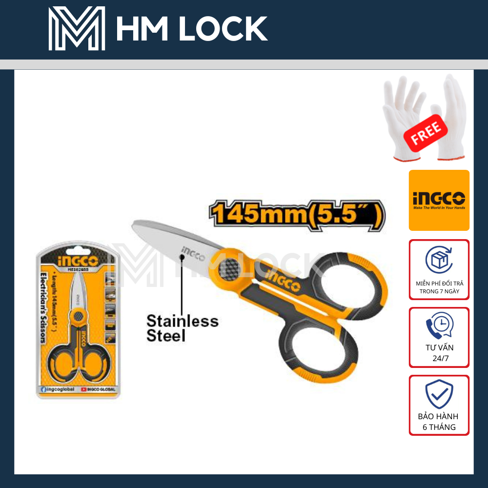 Kéo cắt thợ điện ingco 145mm - hàng chính hãng - hes02855 - hm lock