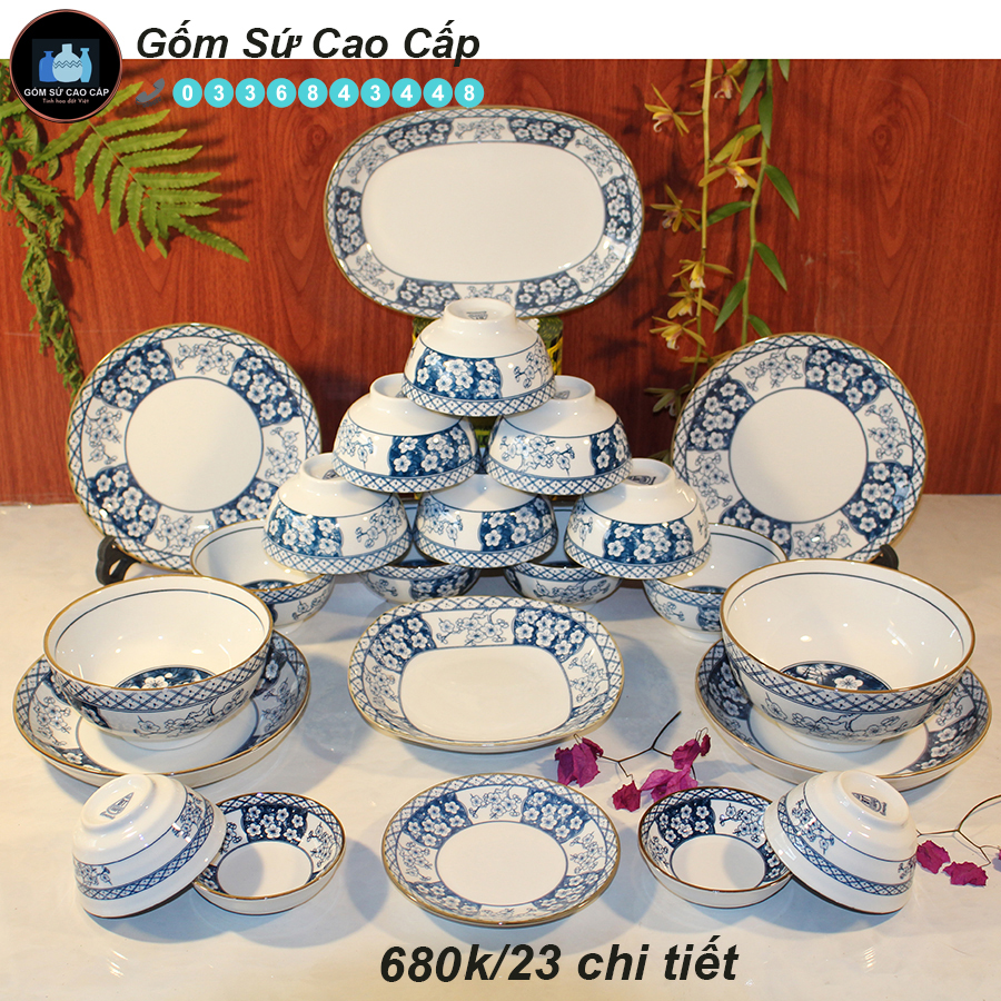 Bộ Bát Đĩa Bát Tràng [23 MÓN] - Bộ Bát Đĩa Cao Cấp [HOA ĐÀO]