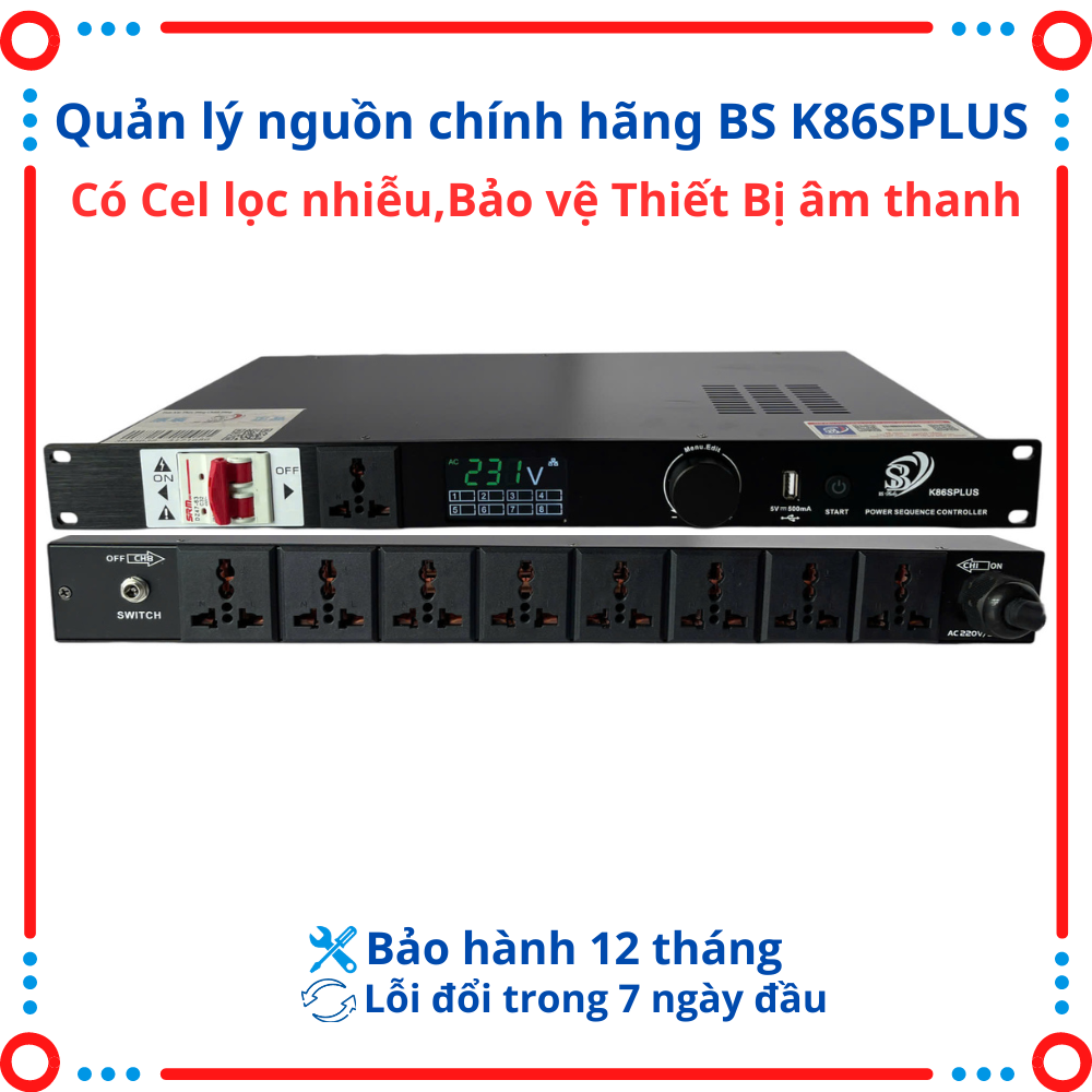Quản Lý Nguồn LA-225 và BS K86SPlus Tích Hợp Sel Lọc Nhiễu - Áp to mát HXB-63,  Chống Chập, Giật, Sụt Áp Cục Bộ.