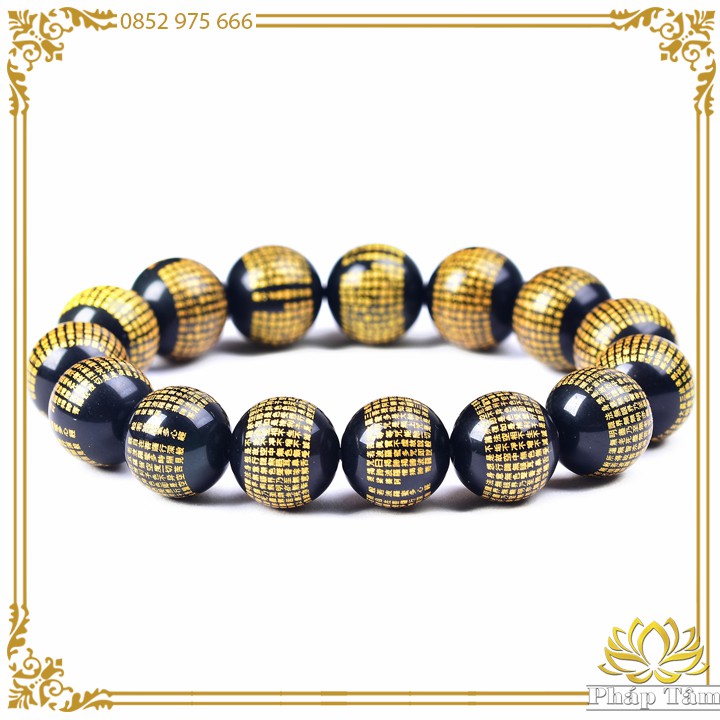 Vòng Tay Đá Obsidian Đen Tự Nhiên Khắc Bát Nhã Ba La Mật Đa Tâm Kinh Hán Tự - Pháp Tâm