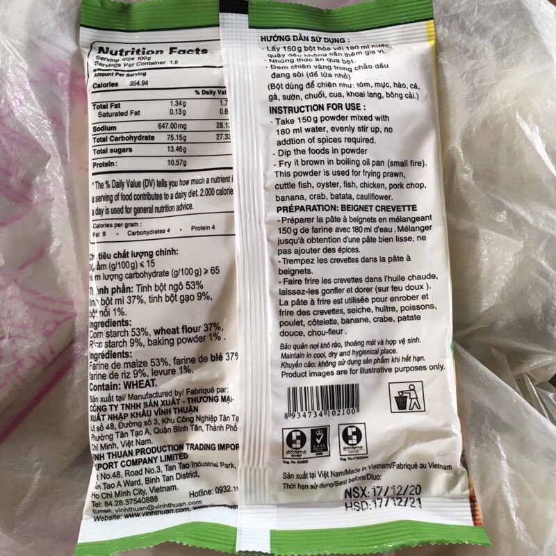 Bột chiên giòn Vĩnh Thuận - Túi 1 Kg, phù hợp cả món chay và mặn