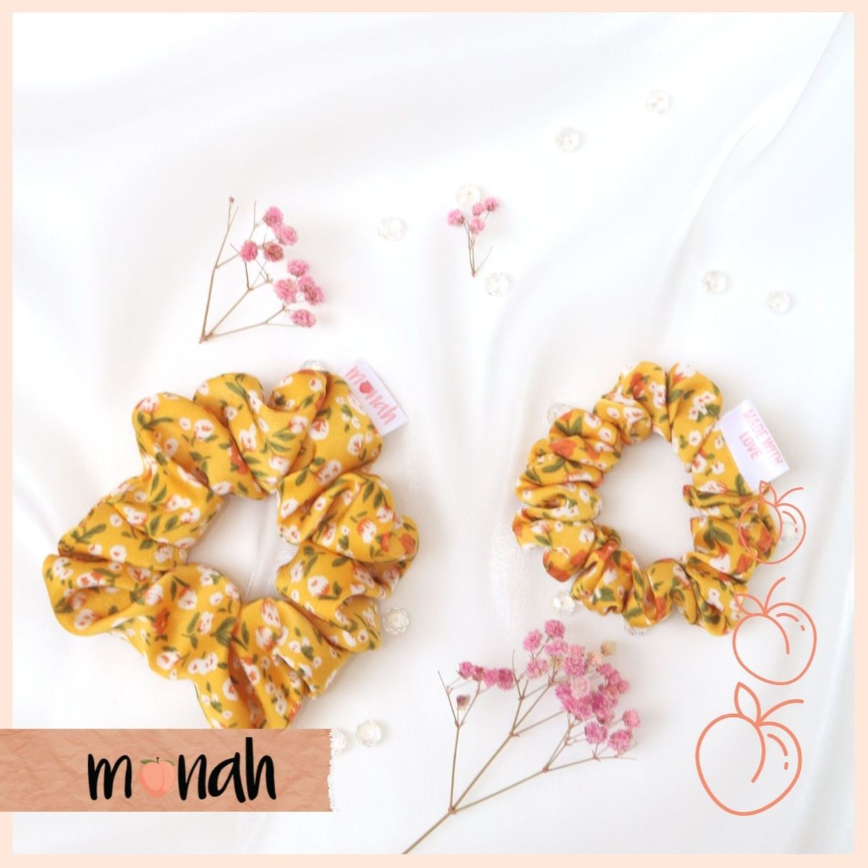 [HCM]Dây buộc tóc cột tóc scrunchie hoa vàng cá tính lụa hàn