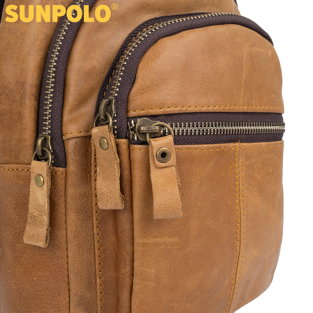 Túi đeo chéo da thật cao cấp SUNPOLO STU101 (Nâu bò)
