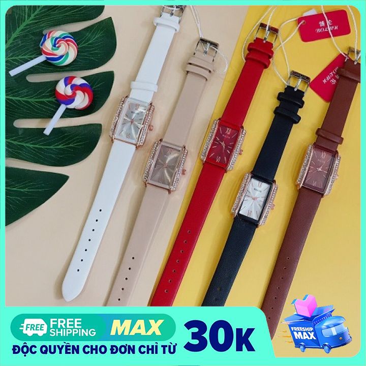 [HCM][ SIÊU SALE ] Đồng hồ nữ dây da BOLUN chính hãng chống xước chống nước tuyệt đối mặt vuông chống gỉ.