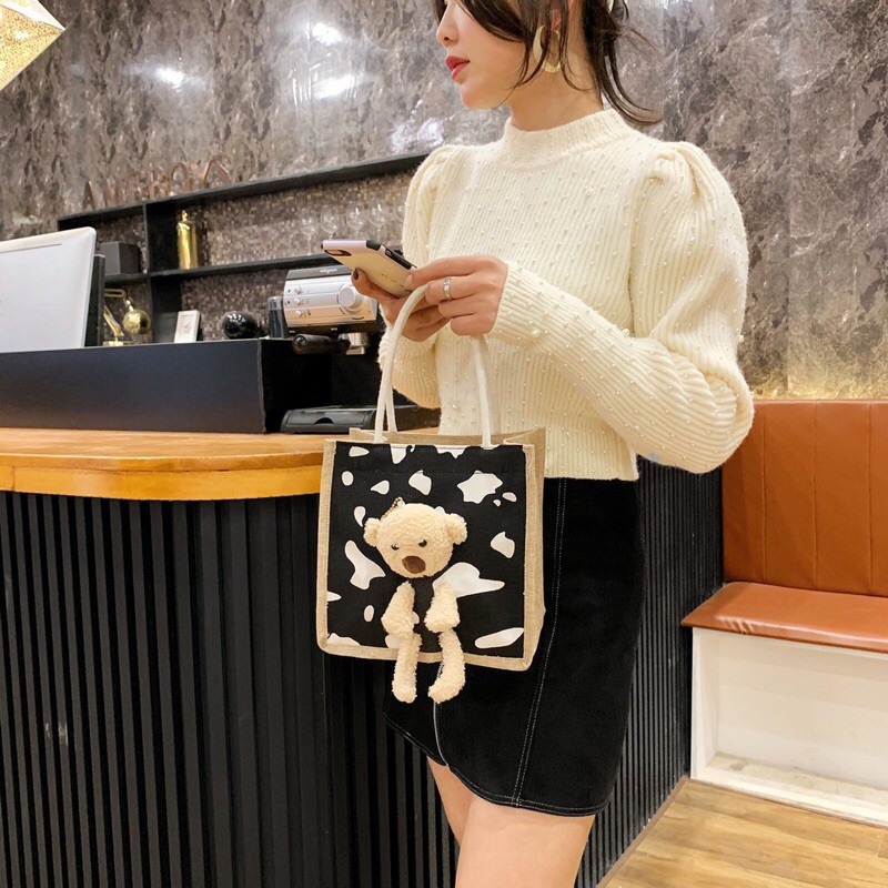 Túi cói mini in hình gấu dễ thương