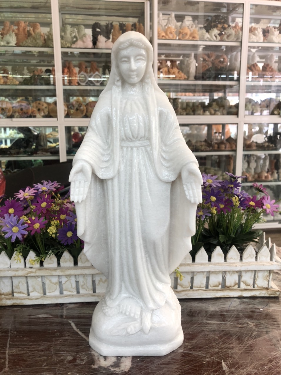 Tượng Chúa ban ơn, Đức Mẹ Maria đá cẩm thạch trắng - Cao 40cm