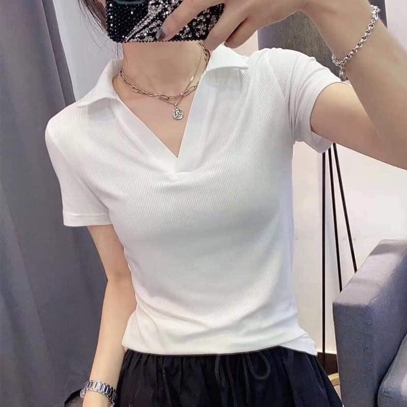 Áo thun nữ cổ trụ vải bo gân thiết kế thời trang dễ phối đồ cực xinh đi chơi đi cafe đều hợp