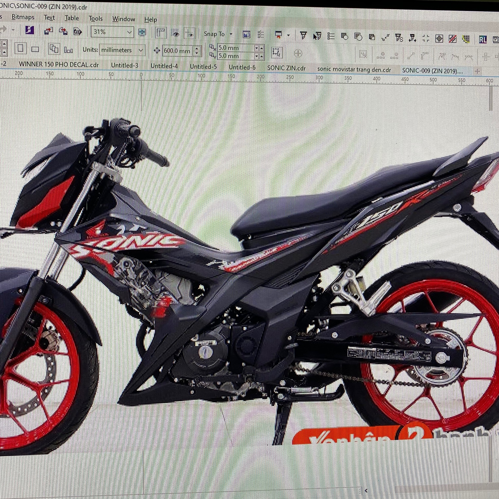 Tem rời Sonic 150 dán xe đen