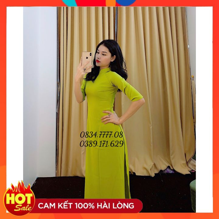 Áo Dài Trơn Lụa Nhật Cao Cấp Màu Xanh Cốm Nhẹ Nhàng