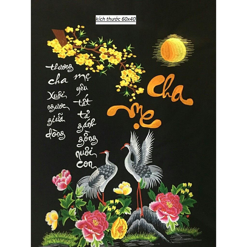 Tranh thêu vi tính thành phẩm món quà tặng ba mẹ ngày tết bày tỏ lòng hiếu thảo chân thành (đã thêu chưa khung)