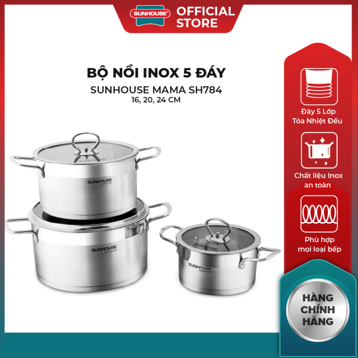 Bộ nồi inox 5 đáy Sunhouse Mama SH784