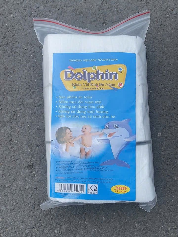 Khăn vải khô đa năng Dolphin cho bé 300g, đóng gói dạng túi zipper, không chất tẩy trắng
