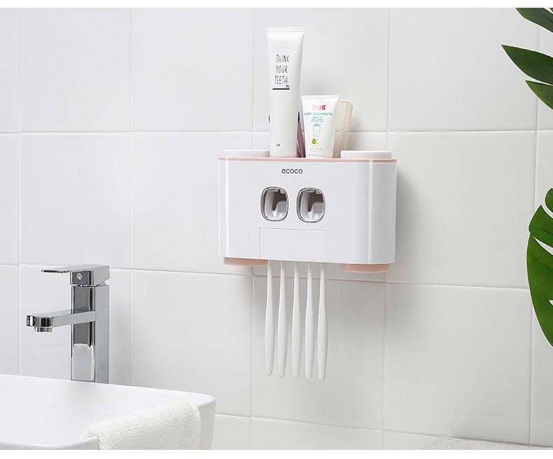 DỤNG CỤ NHẢ KEM ĐÁNH RĂNG ĐÔI ECOCO TIỆN LỢI (CÓ 4 CỐC, 5 KHE ĐỂ BÀN CHẢI KÈM MIẾNG DÁN CƯỜNG LỰC)