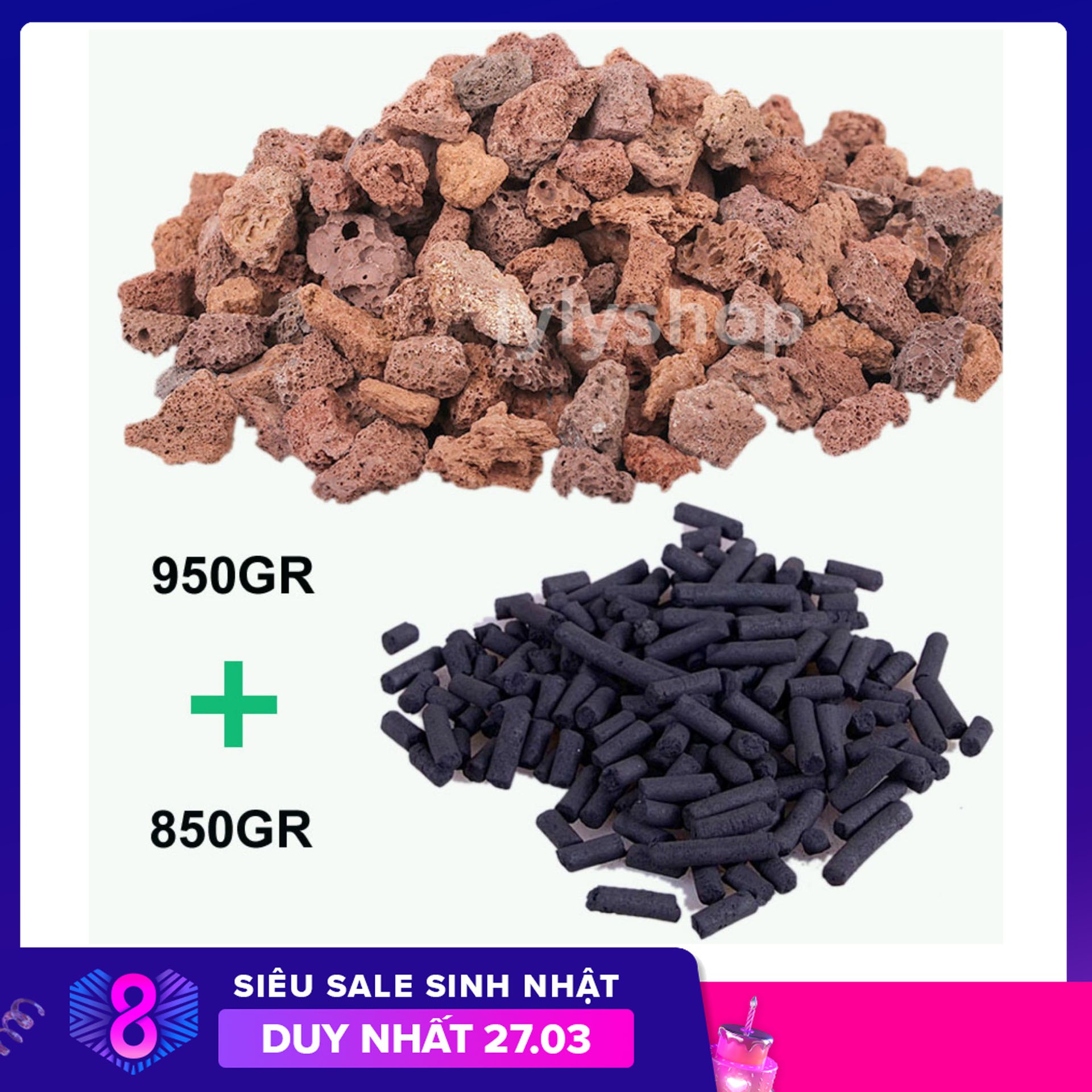 ĐÁ NHAM THẠCH 950G & THAN HOẠT TÍNH 850G - Combo Vật liệu Lọc, Trang Trí Bể Cá/Thủy Sinh