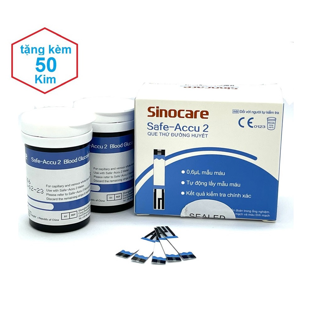Hộp 50 que thử Sinocare Safe Accu 2 Tặng 50 kim chích máu