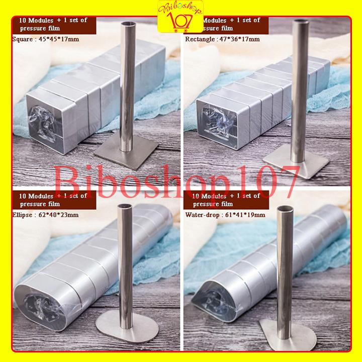 Bộ 10 khuôn nhôm nhấn bánh dứa, bánh qui kèm dụng cụ nhấn các hình