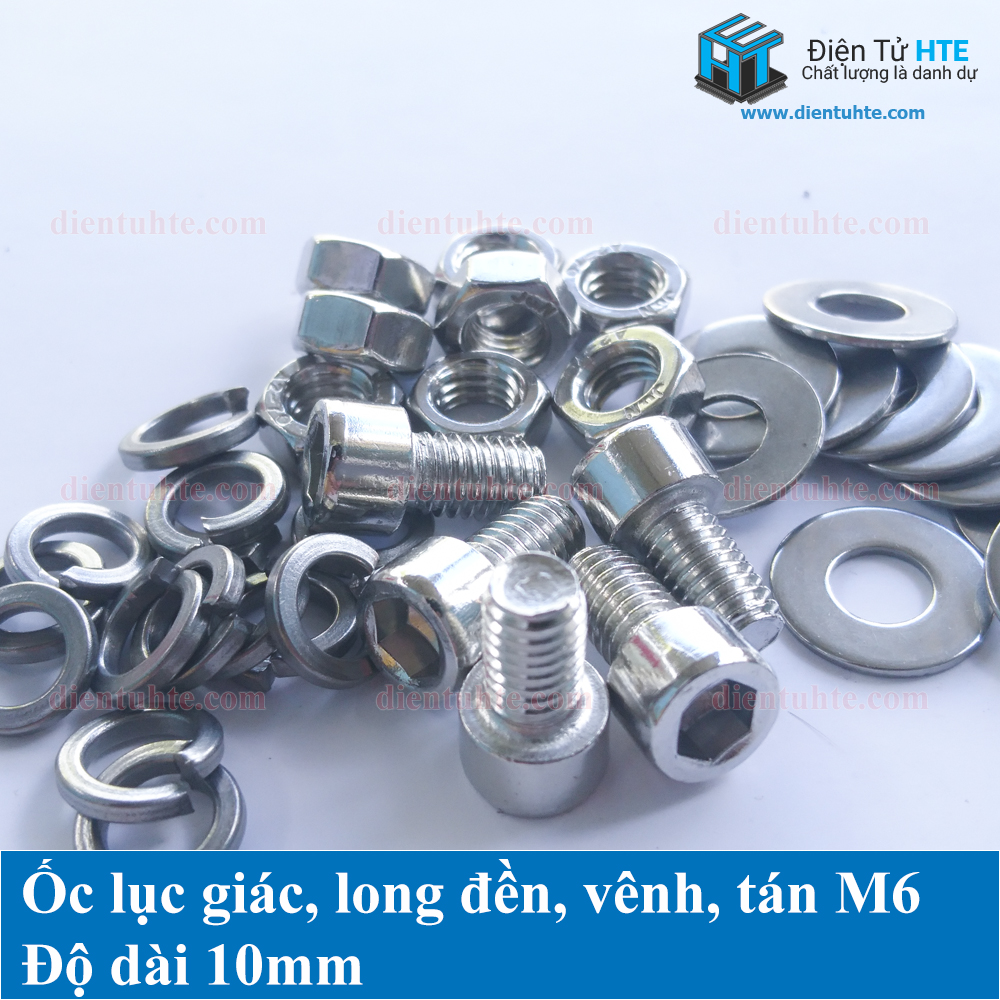 Ốc lục giác M6, kèm long đền, vênh, tán