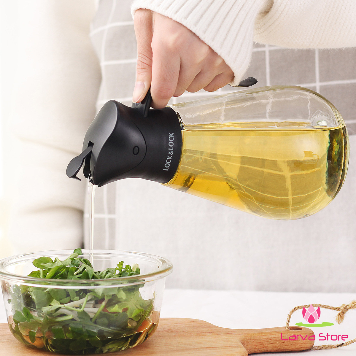 Bình Thủy Tinh Rót Dầu Lock&Lock CKO101 550ml (bình đựng dầu ăn, nước chấm, xì dầu nắp tự động đóng mở)