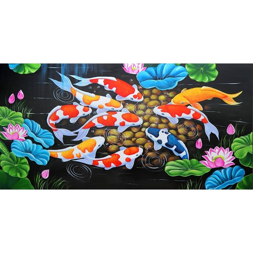 tranh thêu chữ thập 3D CỬU NGƯ QUẦN HỘI LV3042 (99*55cm)