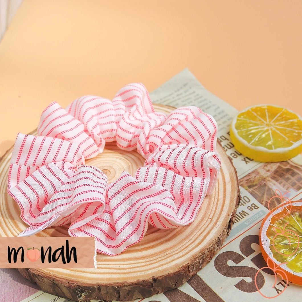 [HCM]Combo 3 Cột Tóc Buộc Tóc Scrunchie Màu Hồng Pastel Sọc