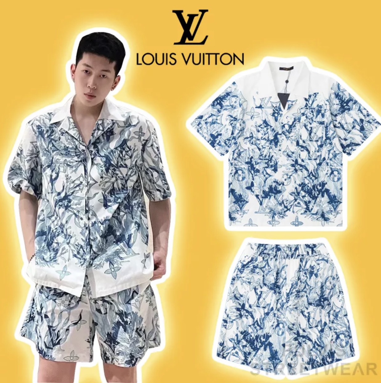 Lv Luon Vuituoi Monogram Tapestry Motif Hawaiian shirt full tag