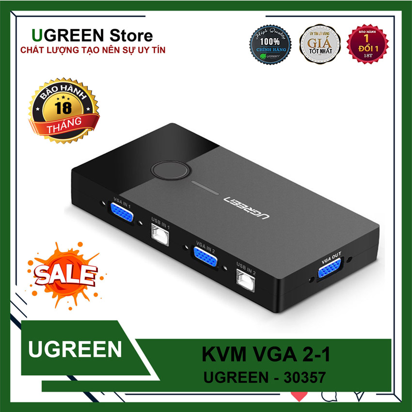 KVM SWitch VGA 2 CPU dùng 1 Màn hình Chính hãng Ugreen 30357