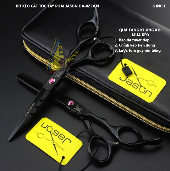 Kéo cắt tóc Jason HA 02 màu đen (Mua cây kéo tặng bao da, chỉnh kéo, lược toni guy)
