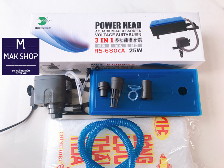 Trọn bộ máy bơm lọc nước hồ cá cảnh 25w vs 680, aa, rs 680, cho hồ 80-90cm, gồm máng lọc, bông lọc, dây ống đầy đủ, về xài ngay