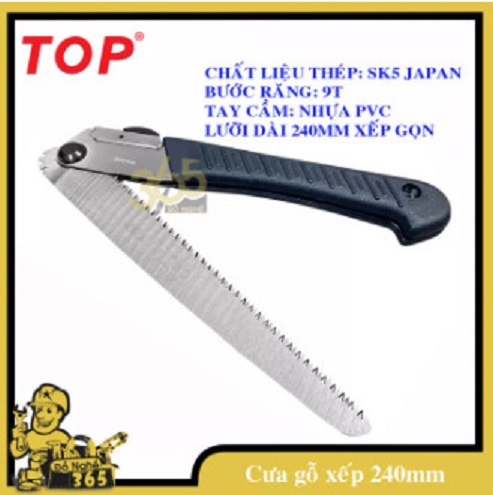 Cưa kiểng 240mm cán xếp gọn đen top - tgs-00211vn